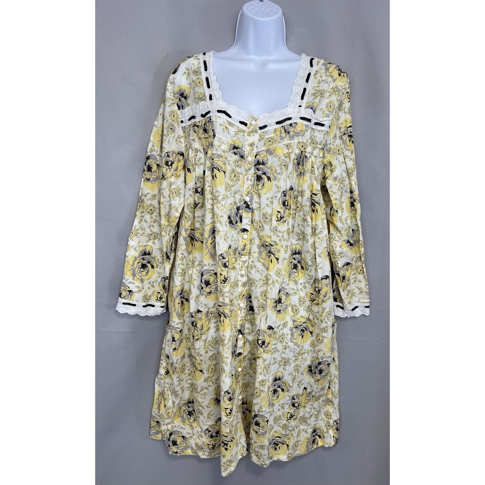 Only Necessities‎ Size Large 100% Cotton Floral Long Nightgown Set 2 Pcs